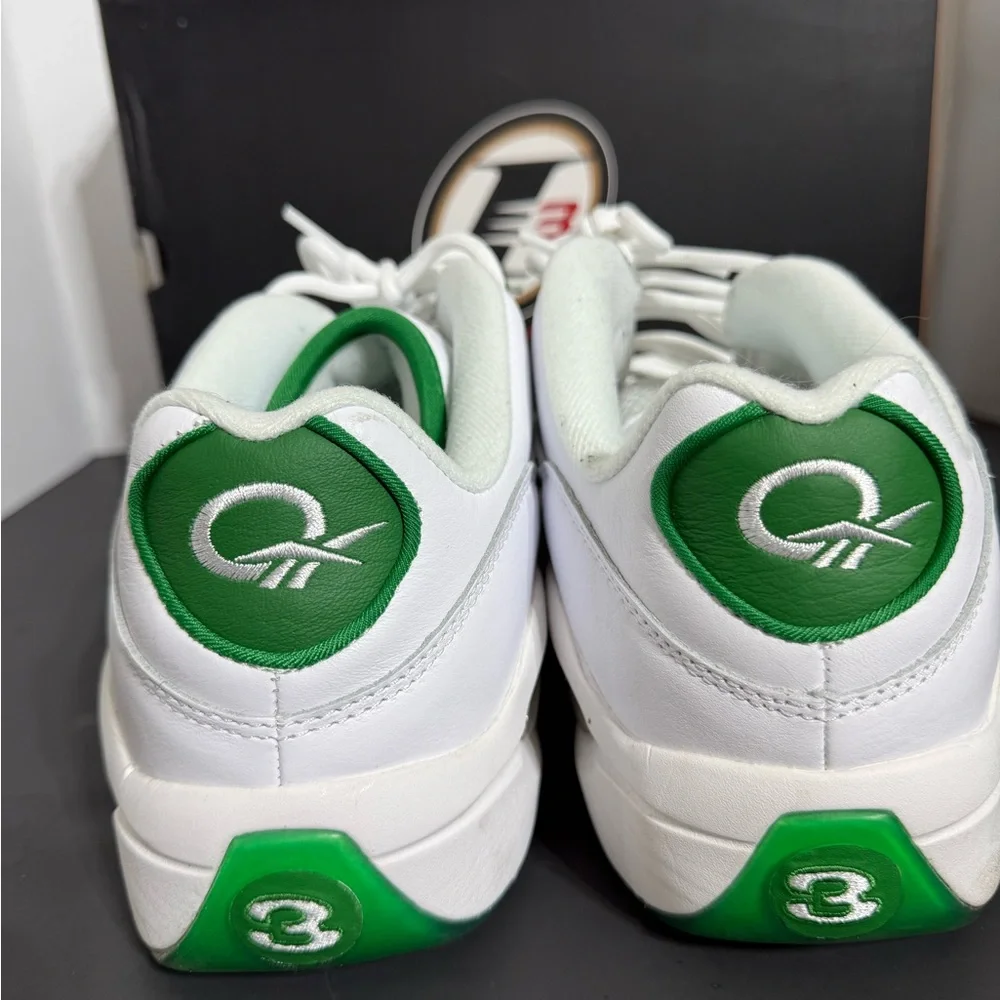 Reebok Question Low Green Toe White Leather Mens 11.5 w/box - Picture 7 of 15